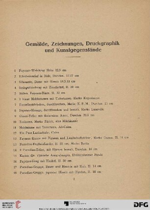 Gemälde, Zeichnungen, Druckgraphik und Kunstgegenstände (Nr. 1-338)