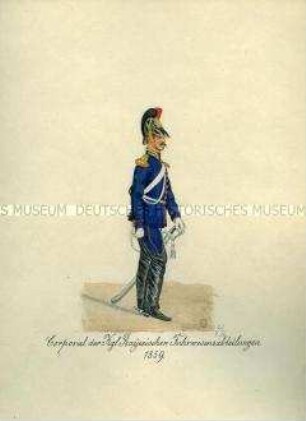 Uniformdarstellung, Korporal der Fuhrwesen-Abteilungen, Königreich Bayern, 1859.