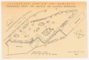 Stollberger Zink AG, Werk Ramsbeck: Vorhandene Bäume und Gehölze der kleinen Grünanlage: Grundriss 1:200
