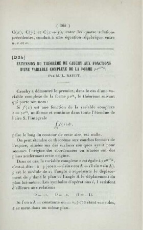 Extension du théorème de cauchy aux fonctions d'une variable complexe de la forme ...