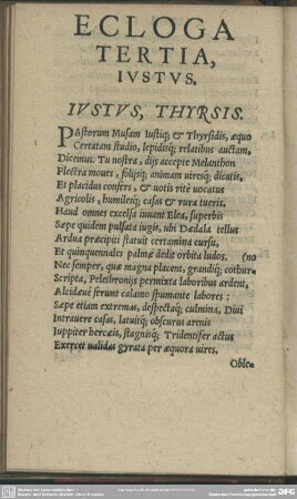 Ecloga Tertia Iustus. Iustus Thyrsis