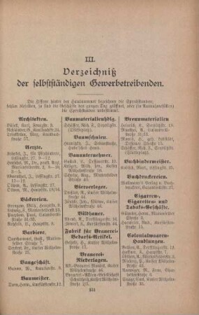 III. Verzeichniß der selbstständigen Gewerbetreibenden