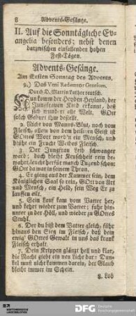 II. Auf die Sonntägliche Evangelia besonders; nebst denen darzwischen einfallenden hohen Fest-Tägen.