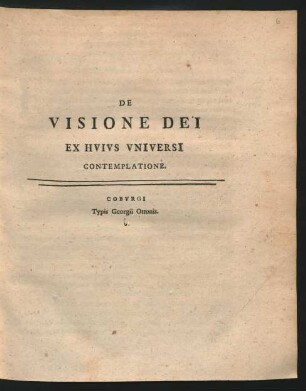 De Visione Dei Ex Hvivs Vniversi Contemplatione