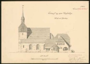 Dorfanlage Kirche mit Pfarrhaus: Ansicht 1:100