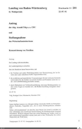 Drucksachen 201-400: Anträge, Anfragen, Gesetzentwürfe