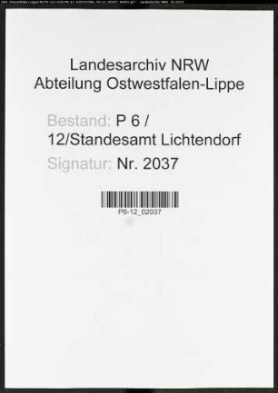 Sterberegister Standesamt Lichtendorf