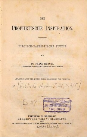 Die prophetische Inspiration : biblisch-patristische Studie