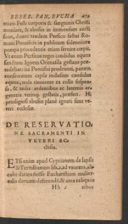 De Reservatione Sacramenti In Veteri Ecclesia.