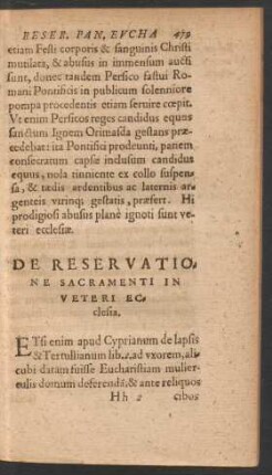 De Reservatione Sacramenti In Veteri Ecclesia.