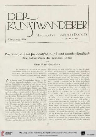 10/11: Das Reichsinstitut für deutsche Kunst und Kunstwissenschaft : eine Kulturaufgabe des Deutschen Reiches