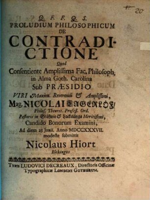 Proludium philos. de contradictione