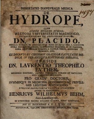 Diss. inaug. med. de hydrope