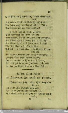 An Se. Königl. Hoheit den Kronprinzen Friedrich von Preußen