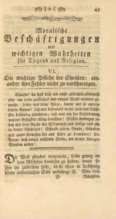 VI. Die wichtige Pflicht der Christen: einander ihre Fehler nicht zu verschweigen