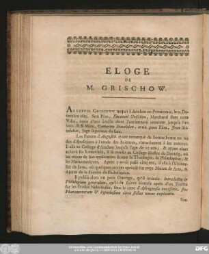 Eloge De M. Grischow.