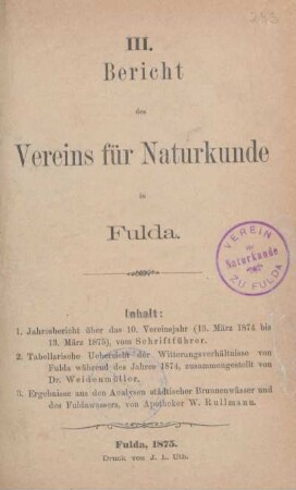 3.1874/75(1875): Bericht des Vereins für Naturkunde zu Fulda