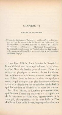 Chapitre VI. Moeurs et coutumes