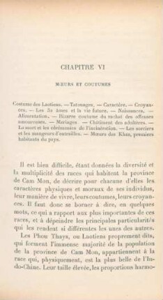 Chapitre VI. Moeurs et coutumes