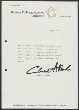Kurzer Text von C. Abbado über das "London Symphony Orchestra"