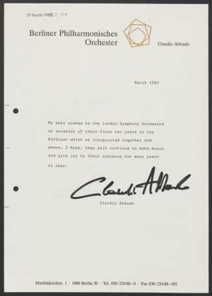 Kurzer Text von C. Abbado über das "London Symphony Orchestra"