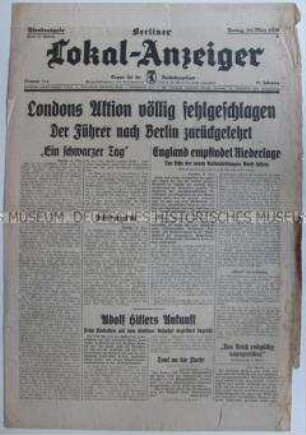 Tageszeitung "Berliner Lokal-Anzeiger" zur Reaktion des Auslandes auf die Eingliederung des Memellandes in das Deutsche Reich