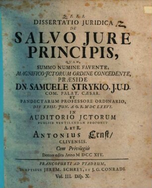 Diss. ... de salvo iure principis