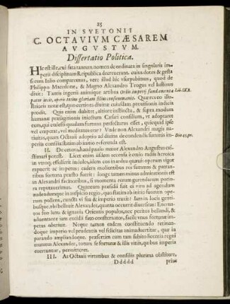In Suetonii C. Octavium Cæsarem Augustum. Dissertatio Politica.