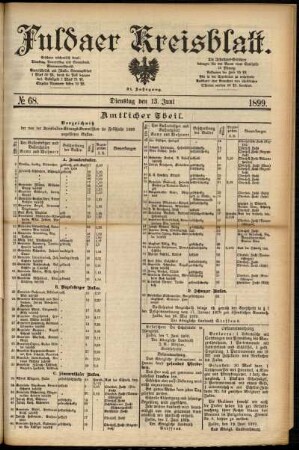 Erste Ausgabe vom Dienstag, den 13. Juni 1899.