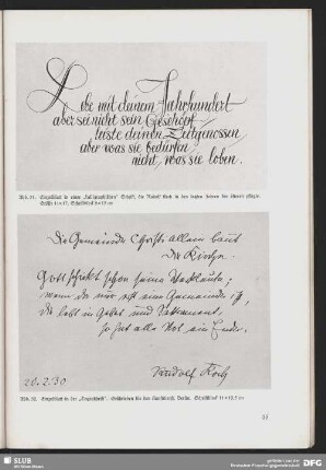 Einzelblatt in einer "kalligraphischen" Schrift, die Rudolf Koch in den letzten Jahren des Öfteren pflegte