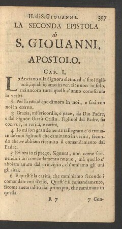 La Seconda Epistola di S. Giovanni Apostolo