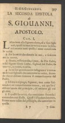 La Seconda Epistola di S. Giovanni Apostolo