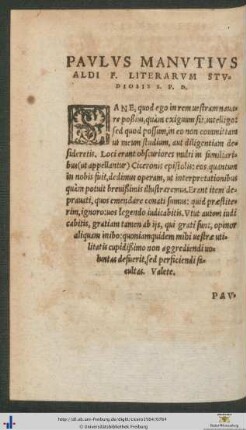 Paulus Manutius Aldi F. Literarum Studiosis Salutem Plurimum Dicit