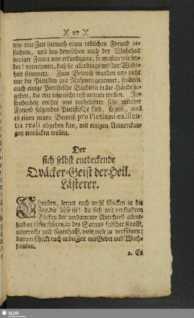 Der sich selbst entdeckende Quäcker-Geist der Heil. Lästerer
