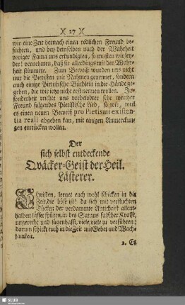 Der sich selbst entdeckende Quäcker-Geist der Heil. Lästerer
