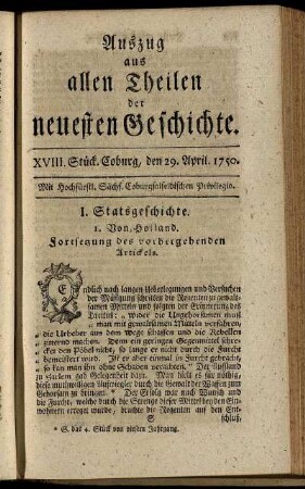 XVIII. Stück. Coburg, den 29. April. 1750.