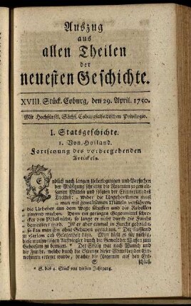 XVIII. Stück. Coburg, den 29. April. 1750.