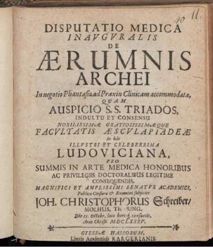 Disputatio Medica Inauguralis De Aerumnis Archei : In negotio Phantasiae ad Praxin Clinicam accommodata