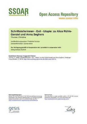 Schriftstellerinnen - Exil - Utopie: zu Alice Rühle-Gerstel und Anna Seghers