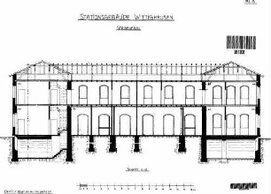 Wittighausen: Empfangsgebäude Verwaltungsgebäude Längsschnitt (mit FU/Stockaufbau)