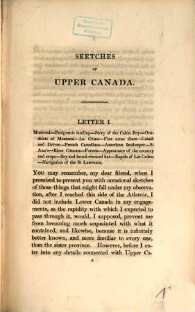 Sketches of upper Canada, domestic, local and characteristic