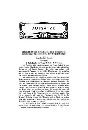 Möglichkeiten und Grundlagen einer allgemeinen Psychologie im besondern der Tierpsychologie : (Fortsetzung)