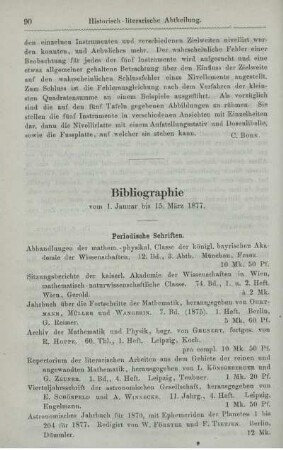 Bibliographie vom 1.Januar bis 15. März 1877.