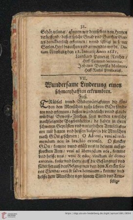 VII. Wundersame Linderung eines schmerzhafften erkrumbten Fusz
