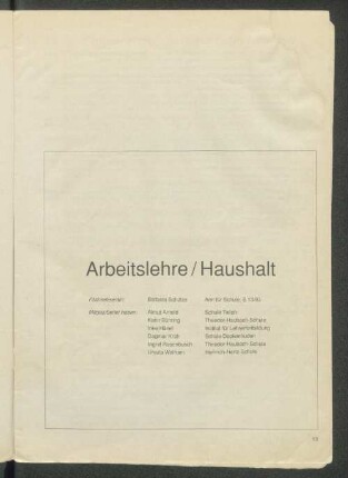 Arbeitslehre / Haushalt