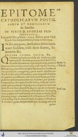 In Feriis Divi Andreae Protoapostoli