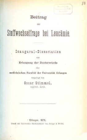 Beitrag zur Stoffwechselfrage bei Leucämie