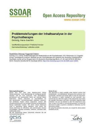 Problemstellungen der Inhaltsanalyse in der Psychotherapie
