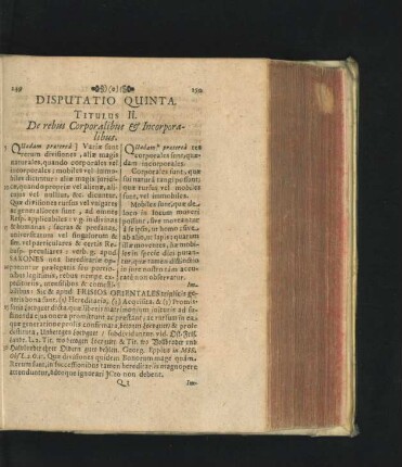 Disputatio Quinta. Titulus II. De rebus Corporalibus & Incorporalibus.