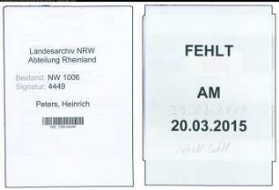 Entnazifizierung Heinrich Peters , geb. 16.01.1894 (Arbeiter)
